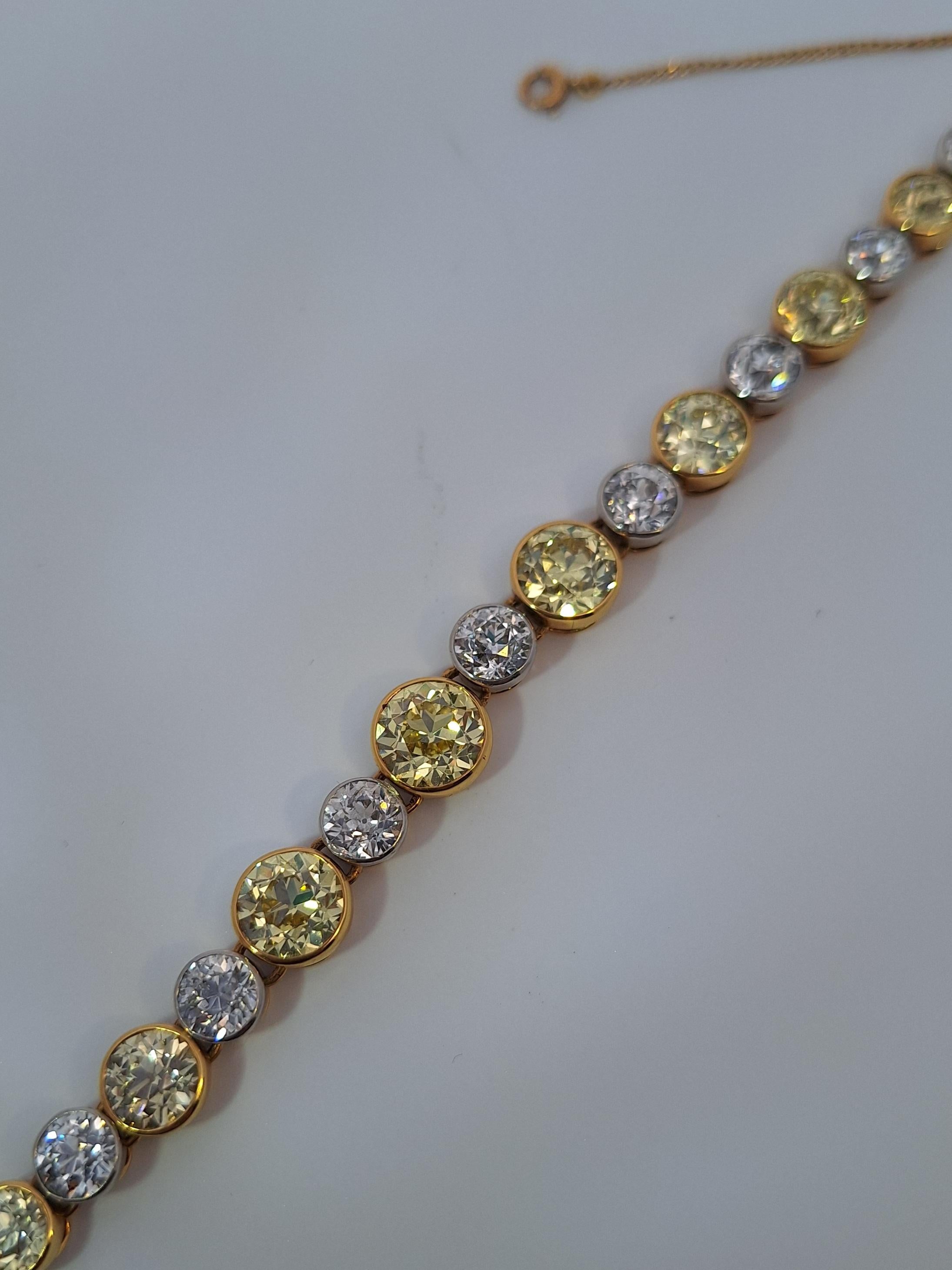 Black Starr & Frost Diamond & Fancy Yellow Diamond Tennis Bracelet In Excellent Condition For Sale In New York, NY