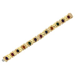 Black Starr & Frost Diamond Gemstone 18 Karat Yellow Gold Link Bracelet 