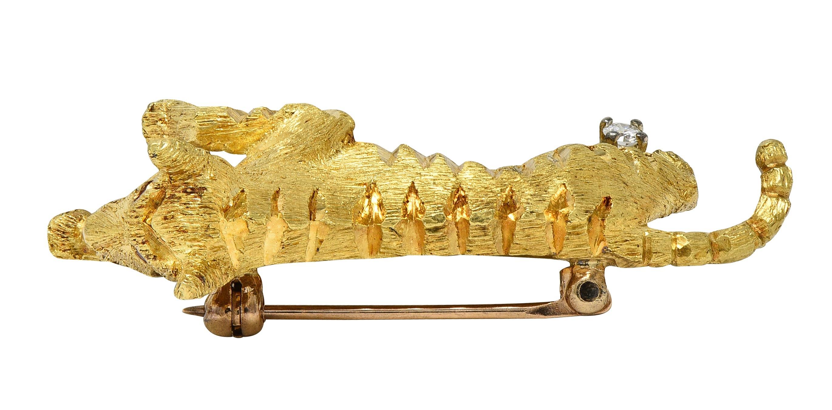 Black Starr & Frost Diamond Ruby 18 Karat Yellow Gold Vintage Tiger Brooch For Sale 1