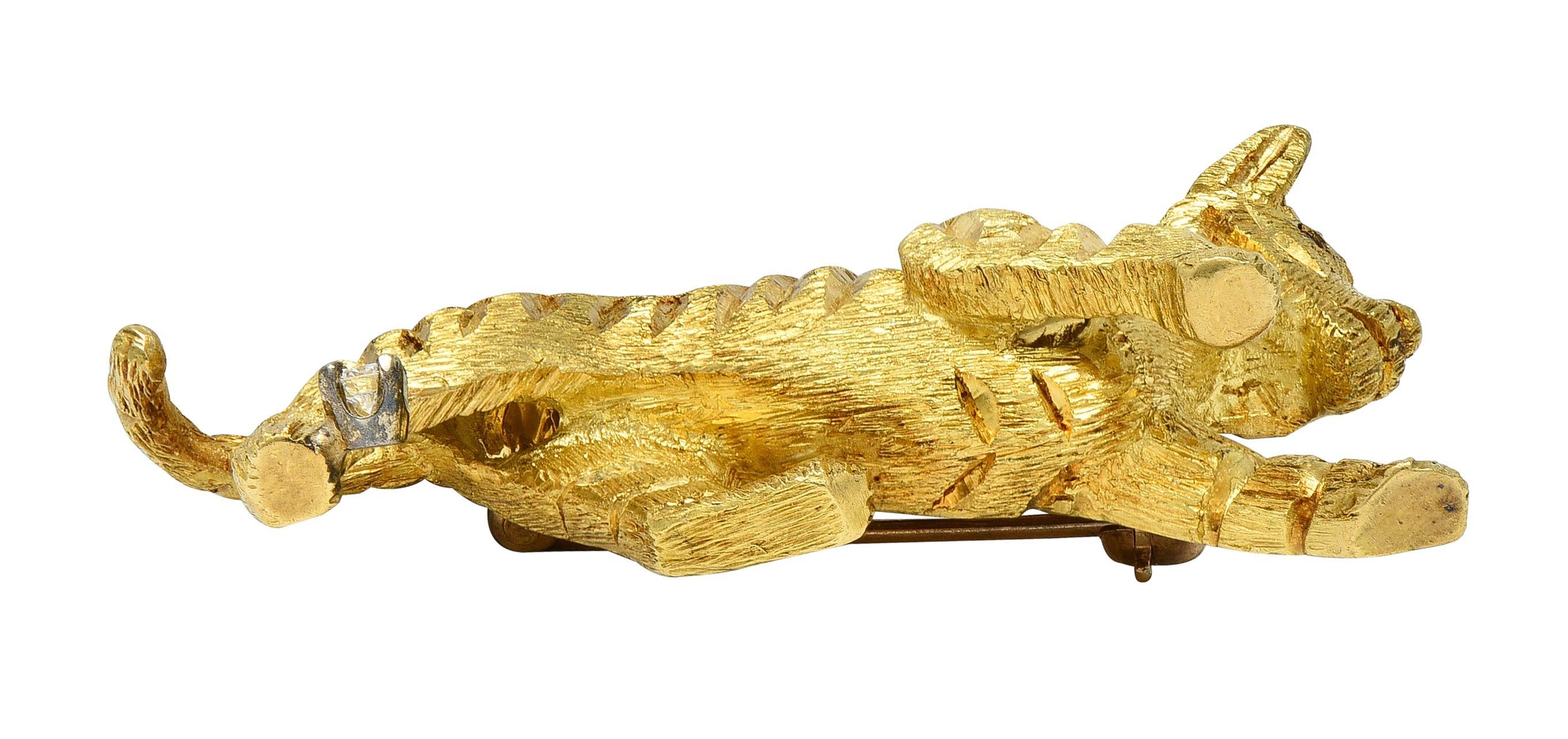 Black Starr & Frost Diamond Ruby 18 Karat Yellow Gold Vintage Tiger Brooch For Sale 2
