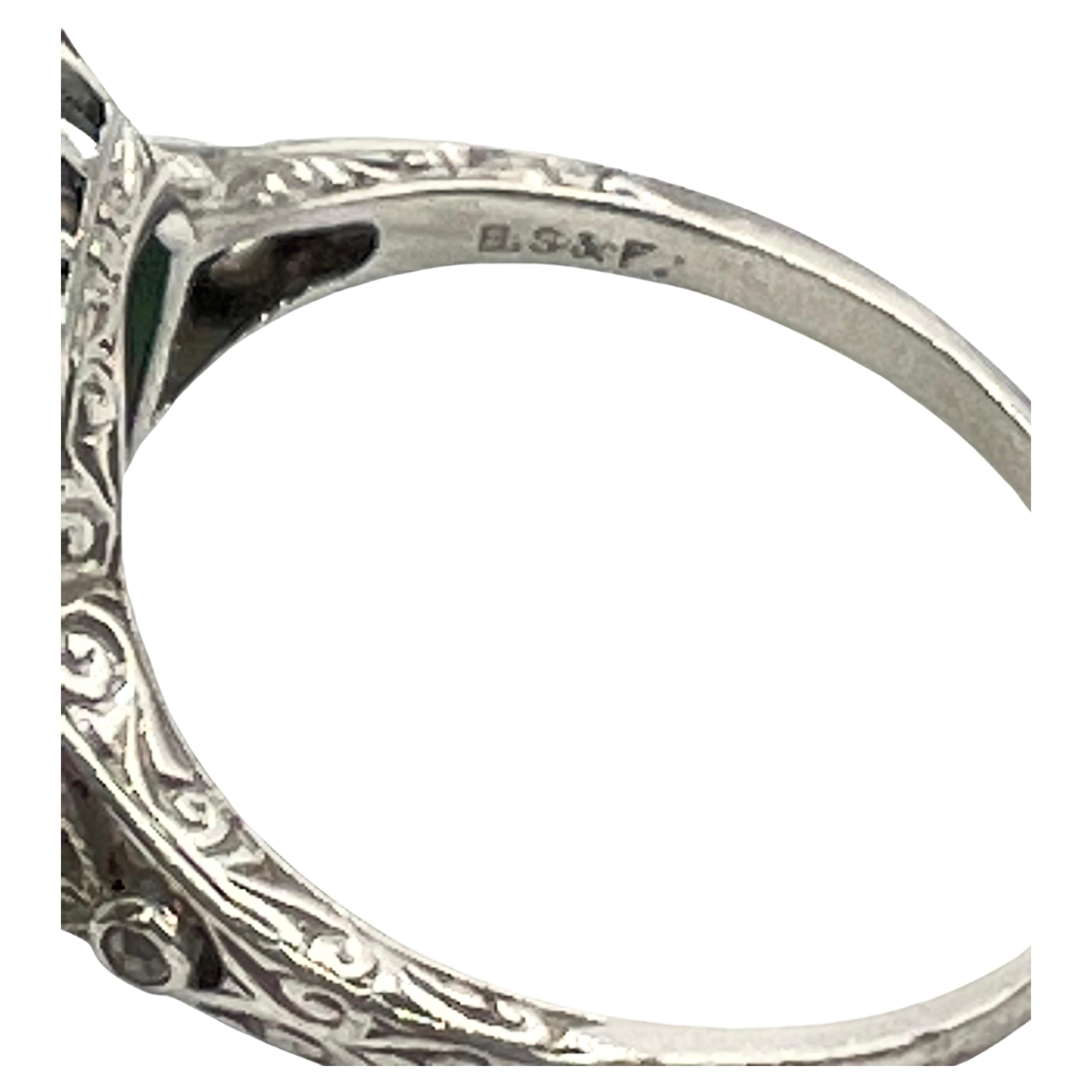 Women's Art Deco Platinum Colombian Emerald Diamond Black Starr Frost Ring For Sale