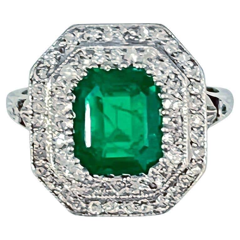 Art Deco Platinum Colombian Emerald Diamond Black Starr Frost Ring For ...