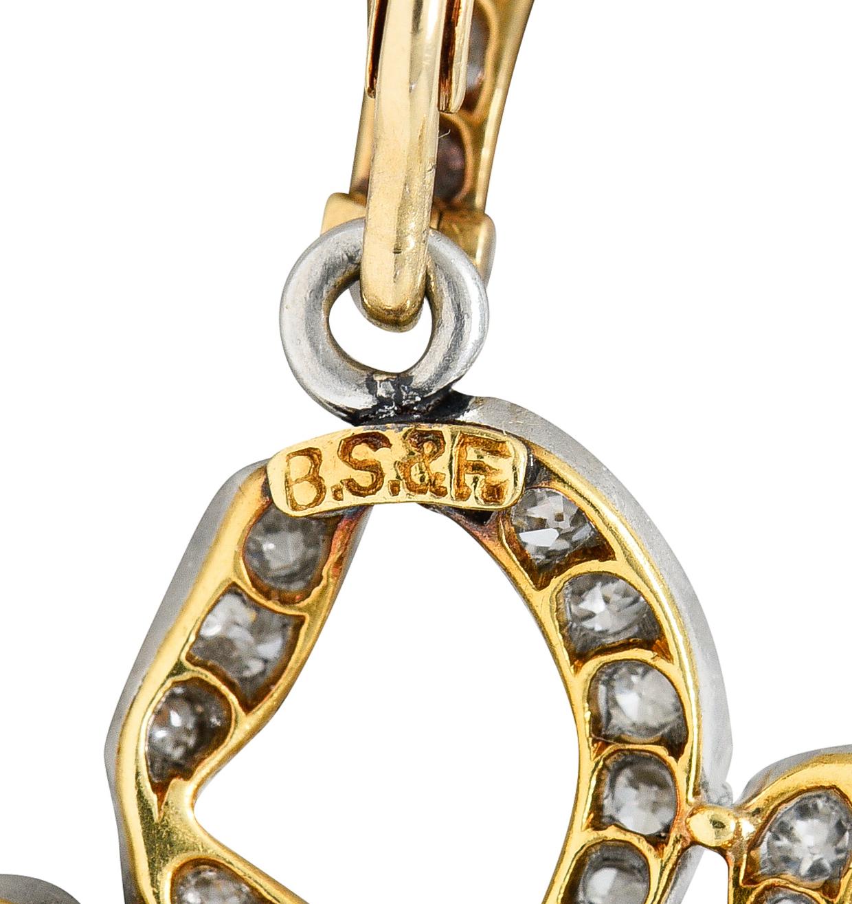 Women's or Men's Black Starr & Frost Edwardian Diamond Platinum-Topped 18 Karat Gold Earring