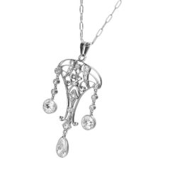 Black Starr & Frost Edwardian Pear Shaped Diamond Platinum Pendant Necklace