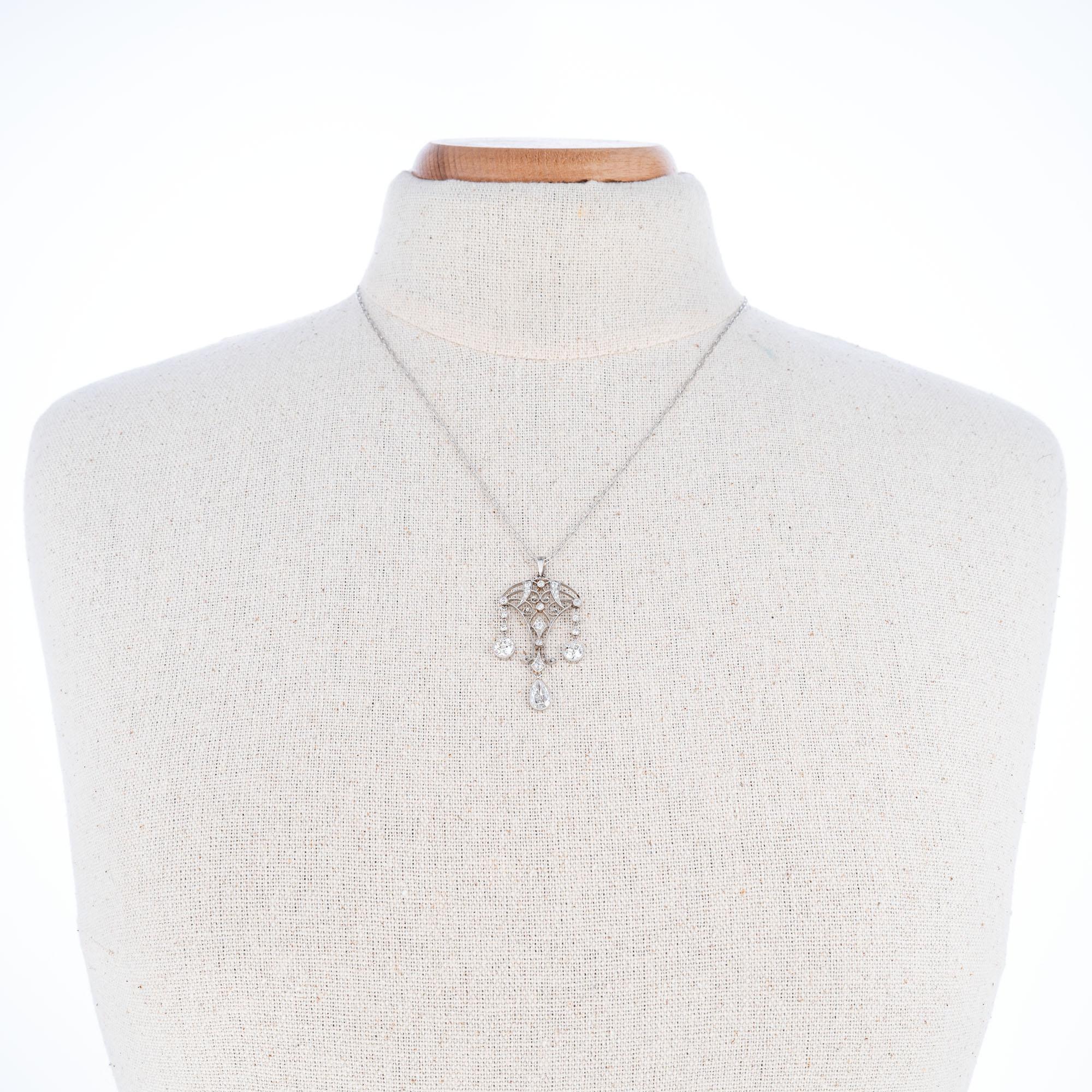 Schwarzer Starr & Frost Edwardianischer birnenförmiger Diamant-Platin-Anhänger-Halskette Damen im Angebot