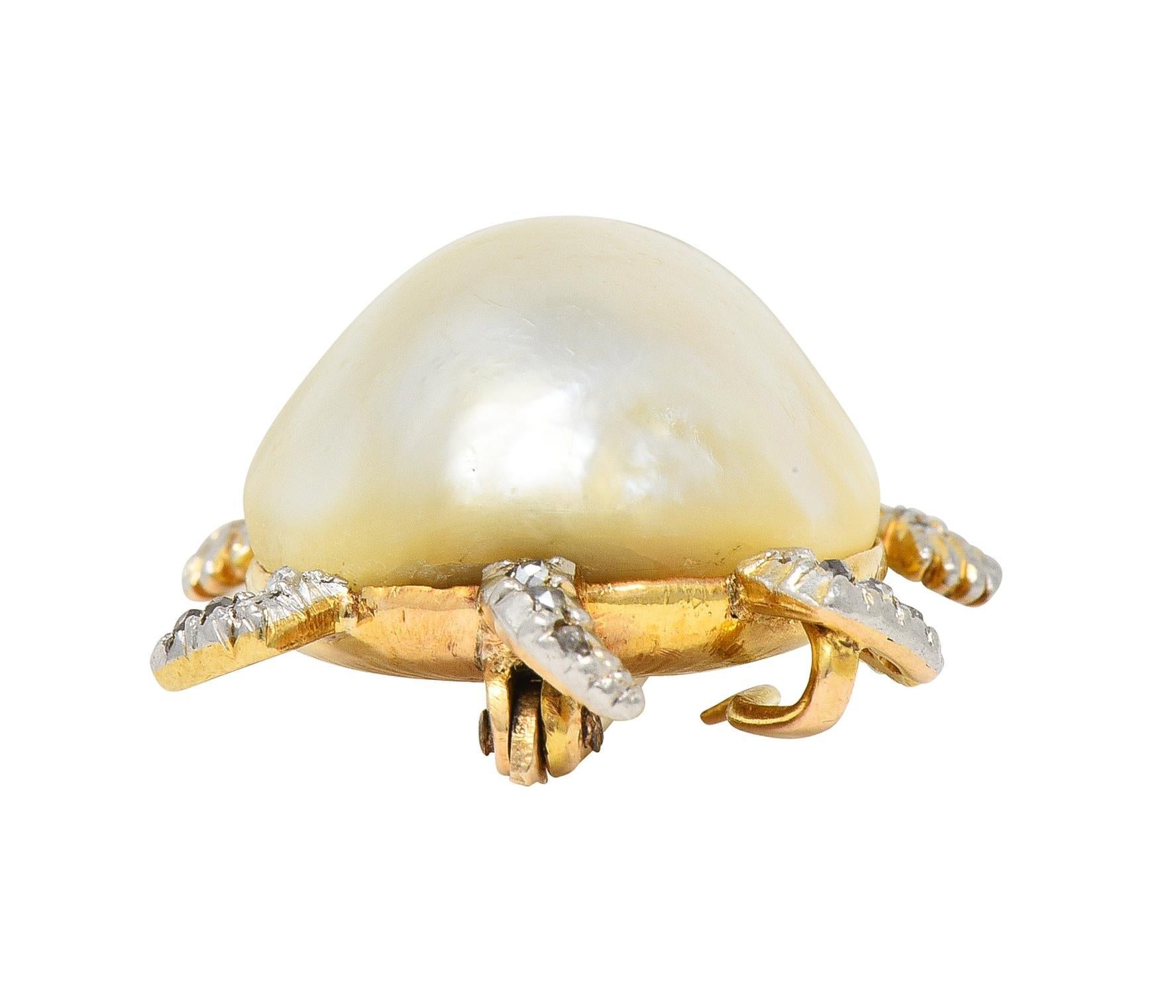 Antike Schildkrötennadel, Schwarzer Starr & Frost Edwardian Perle Diamant Platin 14K Gold im Angebot 5