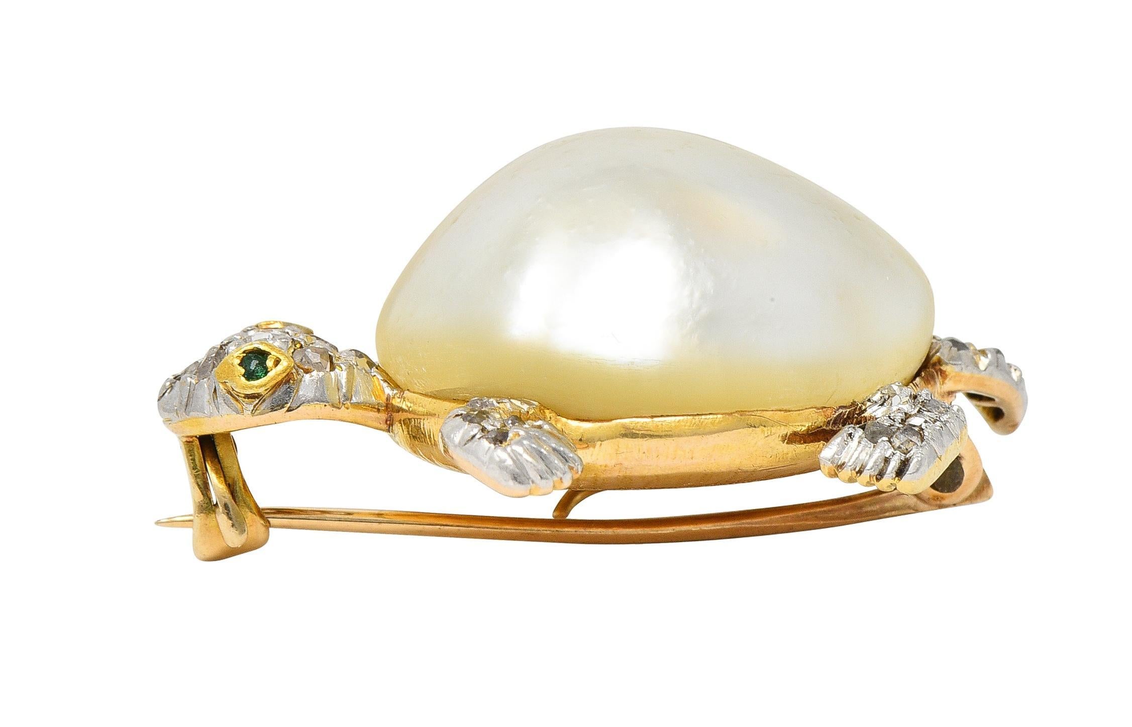 Antike Schildkrötennadel, Schwarzer Starr & Frost Edwardian Perle Diamant Platin 14K Gold im Angebot 6