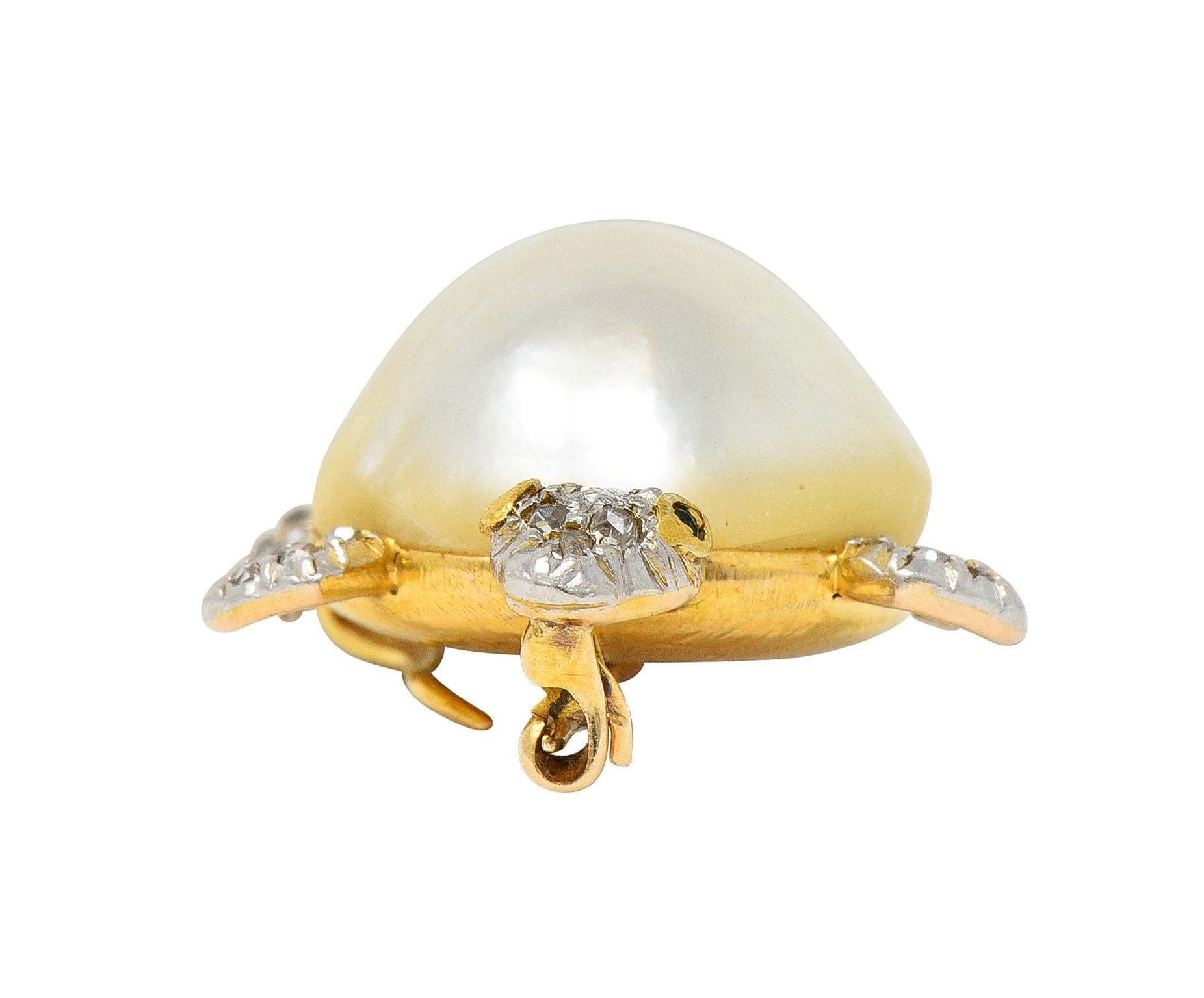 Antike Schildkrötennadel, Schwarzer Starr & Frost Edwardian Perle Diamant Platin 14K Gold im Angebot 7