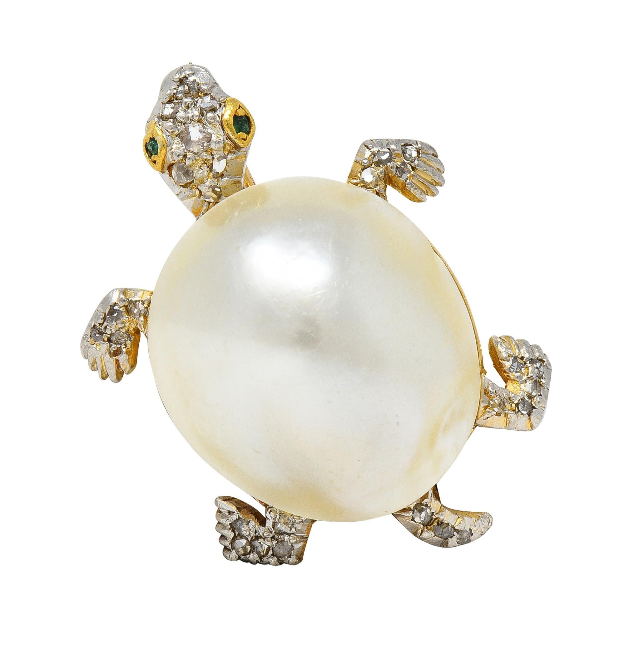 Antike Schildkrötennadel, Schwarzer Starr & Frost Edwardian Perle Diamant Platin 14K Gold im Angebot 8
