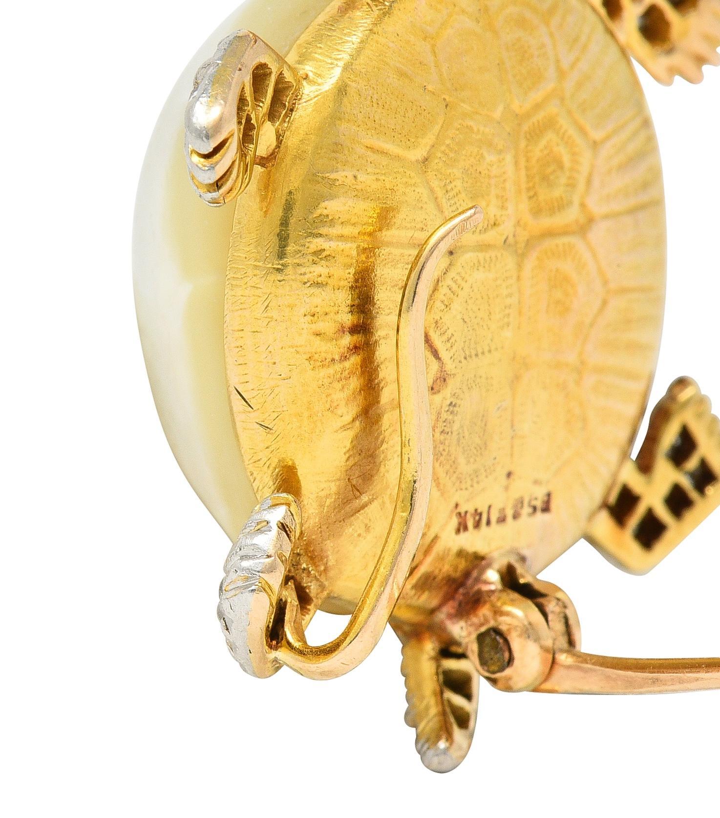 Antike Schildkrötennadel, Schwarzer Starr & Frost Edwardian Perle Diamant Platin 14K Gold im Angebot 2