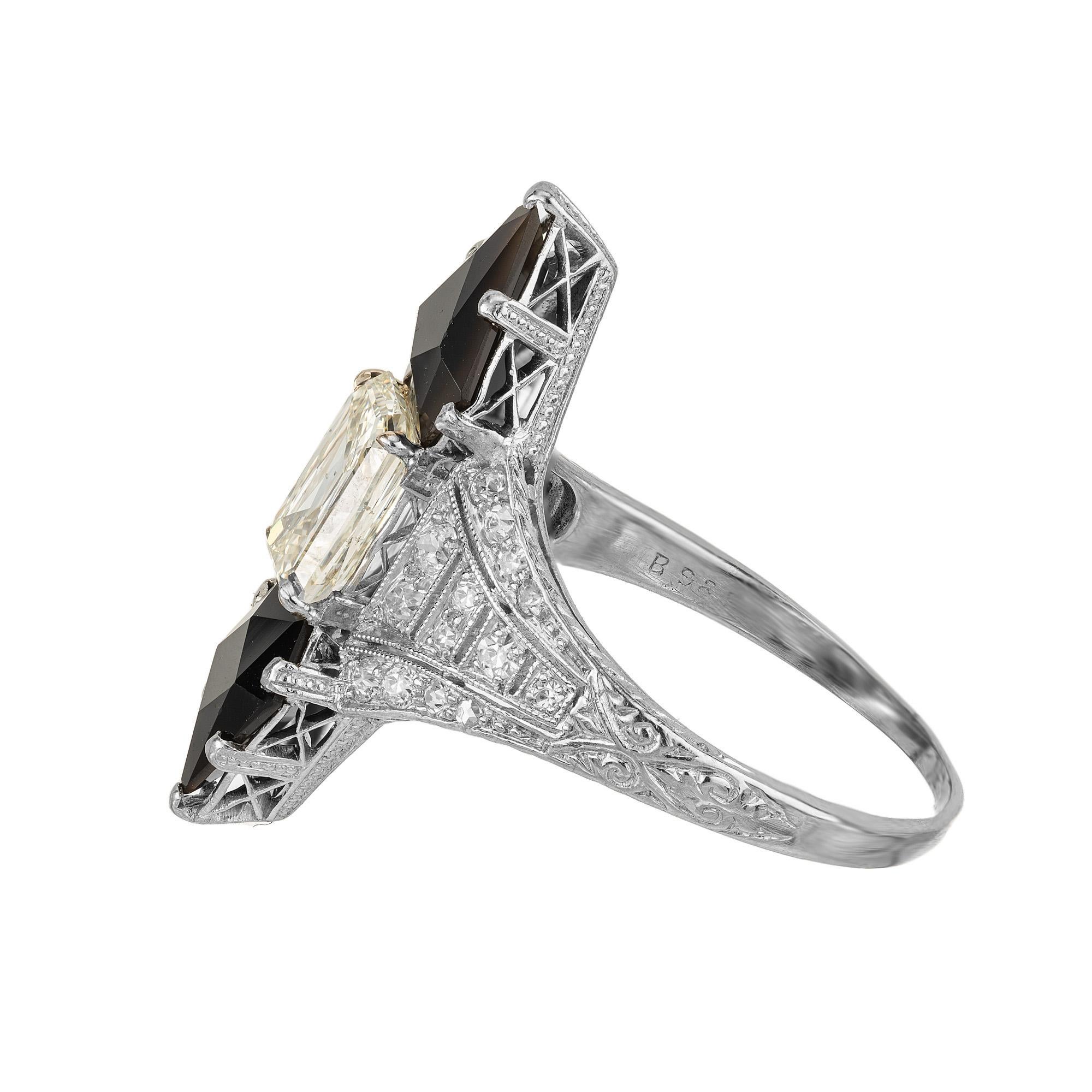 Round Cut Black Starr & Frost EGL Certified 1.03 Carat Diamond Onyx Platinum Cocktail Ring