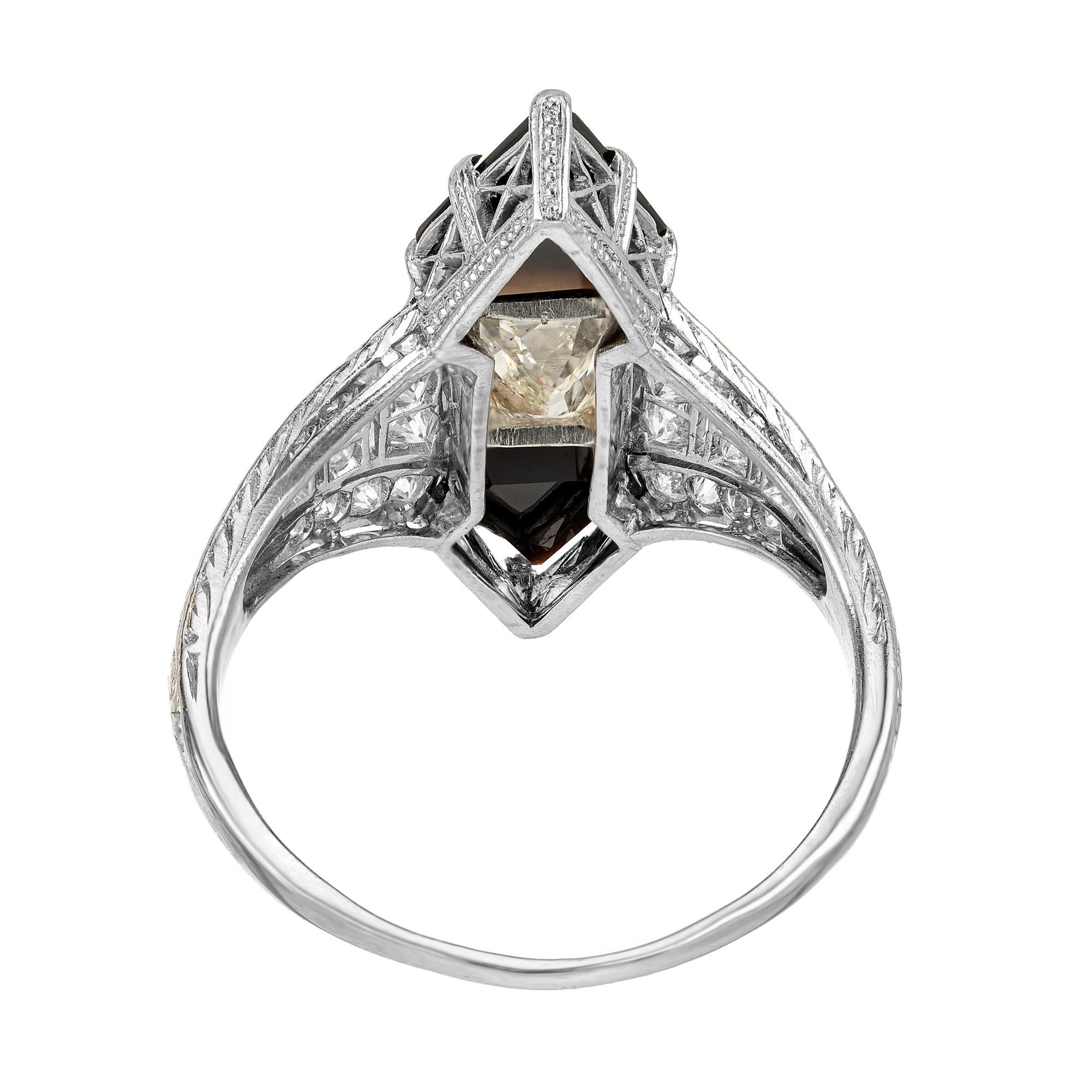 Black Starr & Frost EGL Certified 1.03 Carat Diamond Onyx Platinum Cocktail Ring In Good Condition In Stamford, CT
