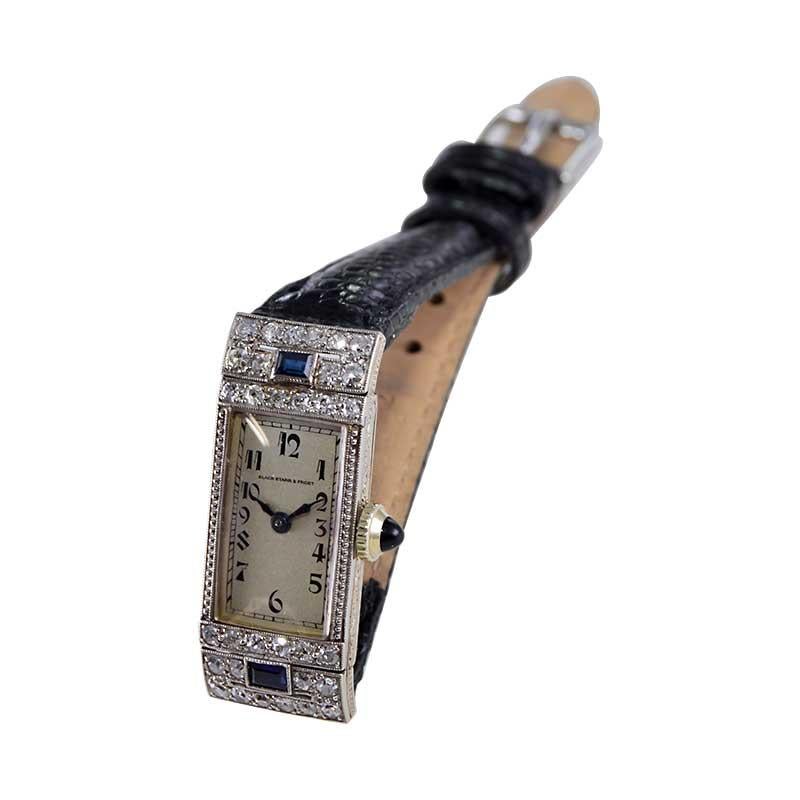 Black Starr & Frost Ladies White Gold Art Deco Dress Watch from 1920's 3