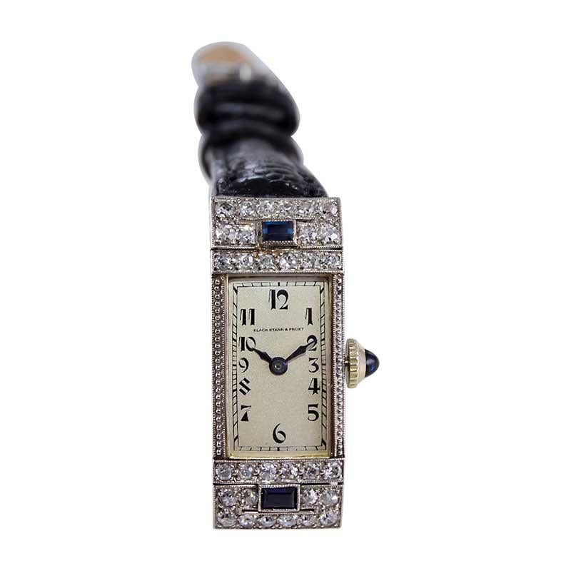 Black Starr & Frost Ladies White Gold Art Deco Dress Watch from 1920's 1
