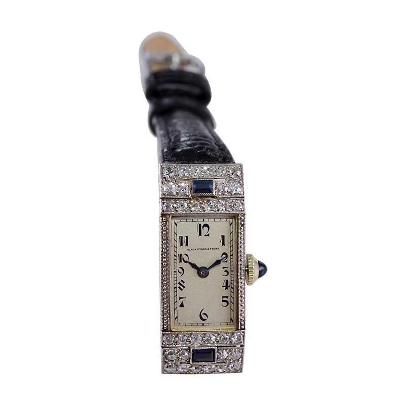 Black Starr & Frost Ladies White Gold Art Deco Dress Watch from 1920's 3