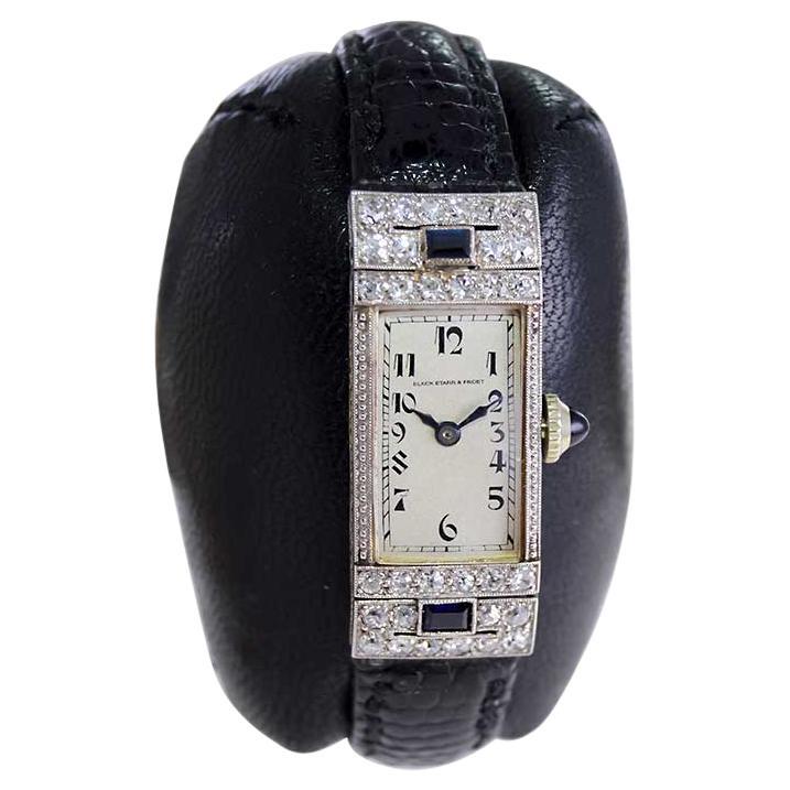 Black Starr & Frost Ladies White Gold Art Deco Dress Watch from 1920's