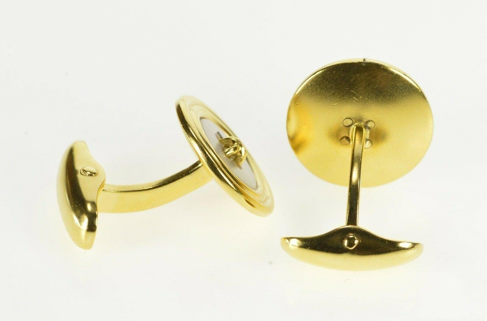 Black Starr & Frost Mother of Pearl Button Gold Cufflinks In Excellent Condition For Sale In Frederick, MD