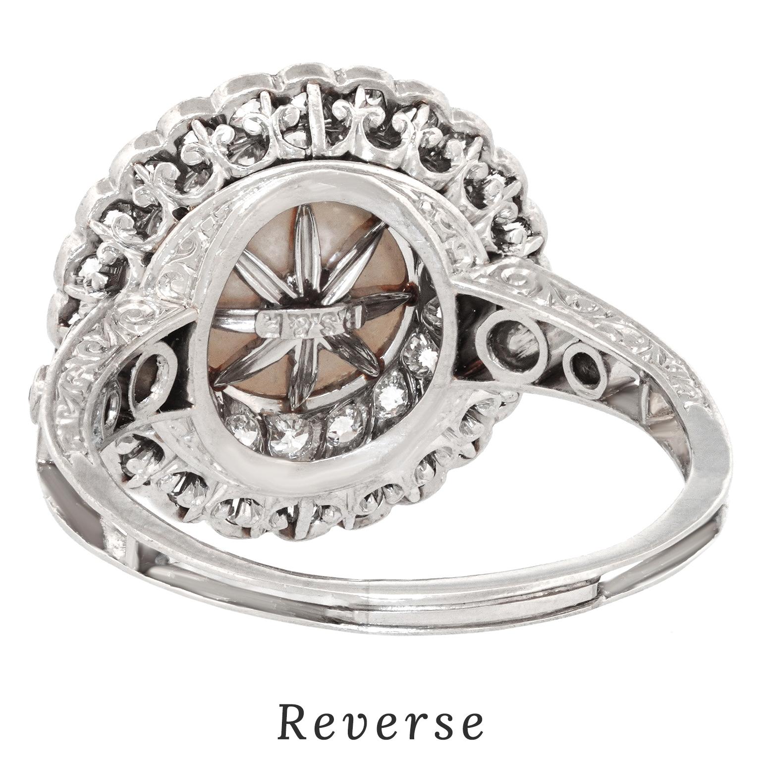 Schwarzer Starr & Frost Ring mit natürlicher Perle und Diamant, GIA im Angebot 5