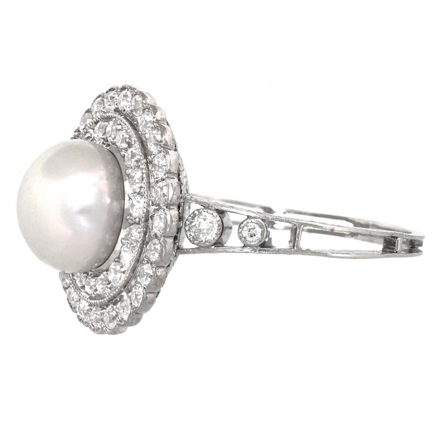 Schwarzer Starr & Frost Ring mit natürlicher Perle und Diamant, GIA (Rundschliff) im Angebot