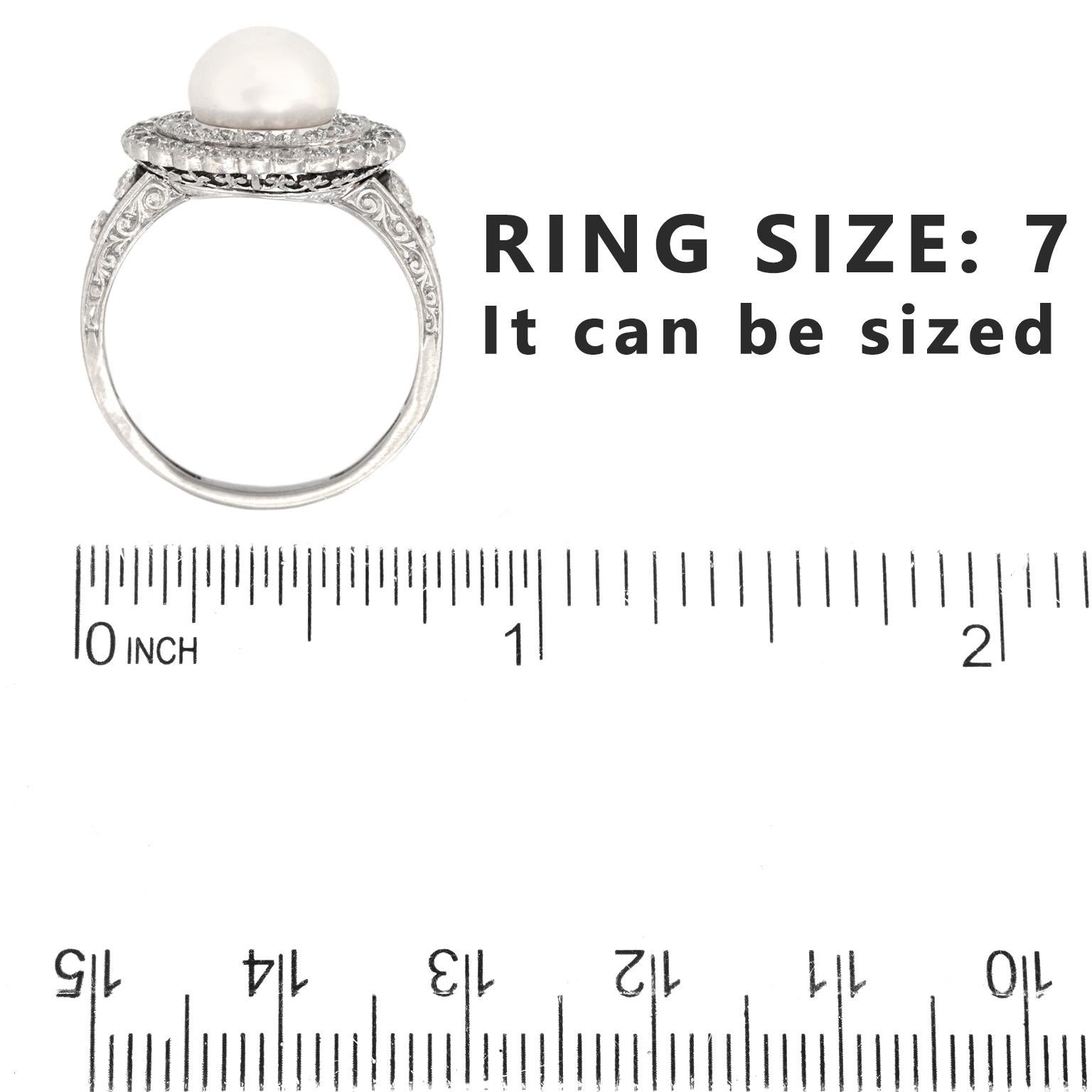 Schwarzer Starr & Frost Ring mit natürlicher Perle und Diamant, GIA im Angebot 1