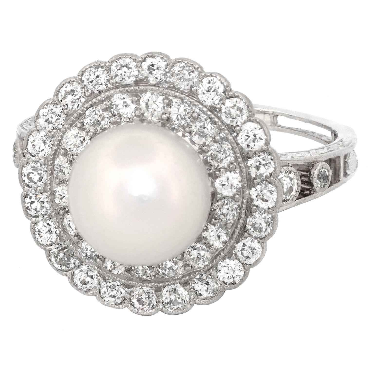 Schwarzer Starr & Frost Ring mit natürlicher Perle und Diamant, GIA im Angebot 2