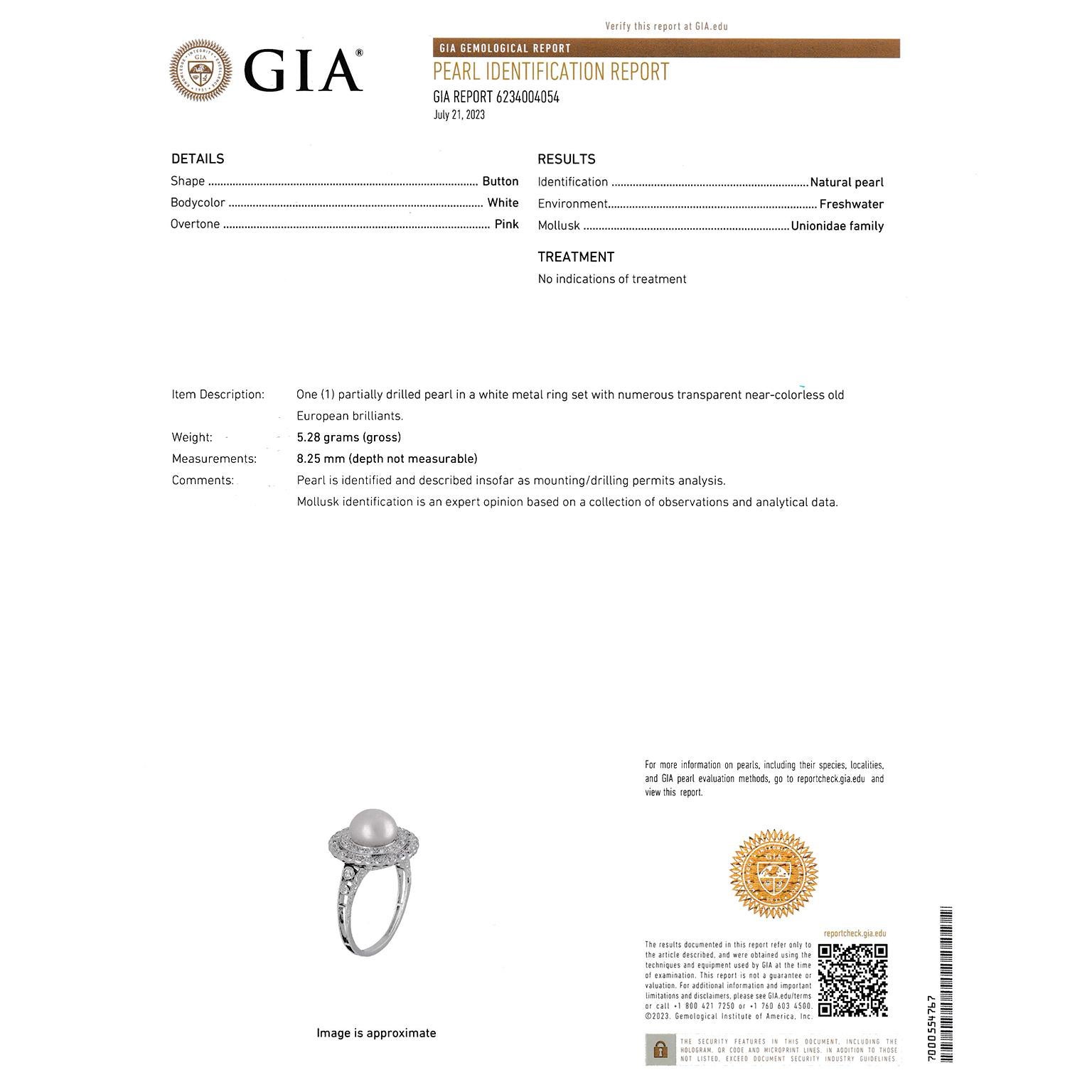 Schwarzer Starr & Frost Ring mit natürlicher Perle und Diamant, GIA im Angebot 3