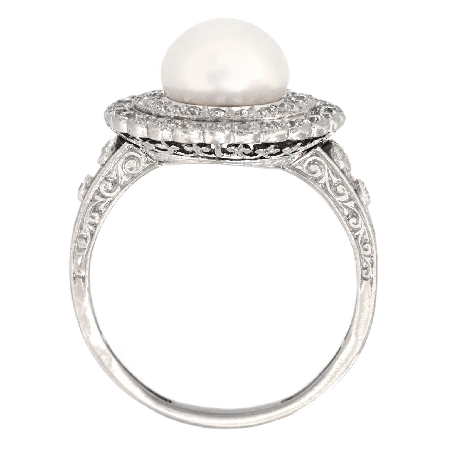 Black Starr & Frost Natural Pearl & Diamond Ring GIA For Sale 1