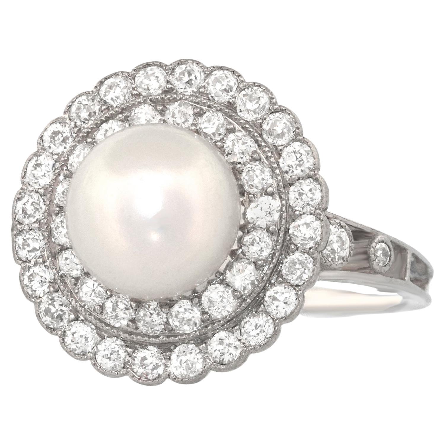 Black Starr & Frost Natural Pearl & Diamond Ring GIA For Sale
