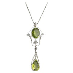 Antique Black Starr & Frost Peridot and Diamond Platinum Pendant, Circa 1920