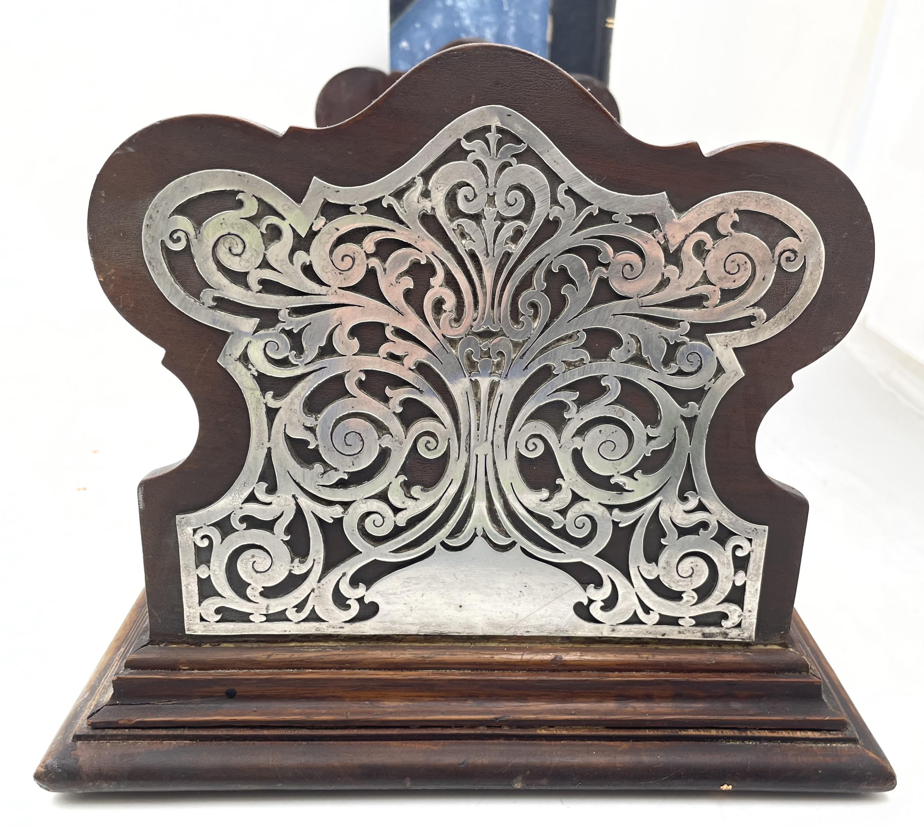 Black, Starr & Frost Rare Sterling Silver & Wood Book Holder Shelf In Good Condition For Sale In New York, NY