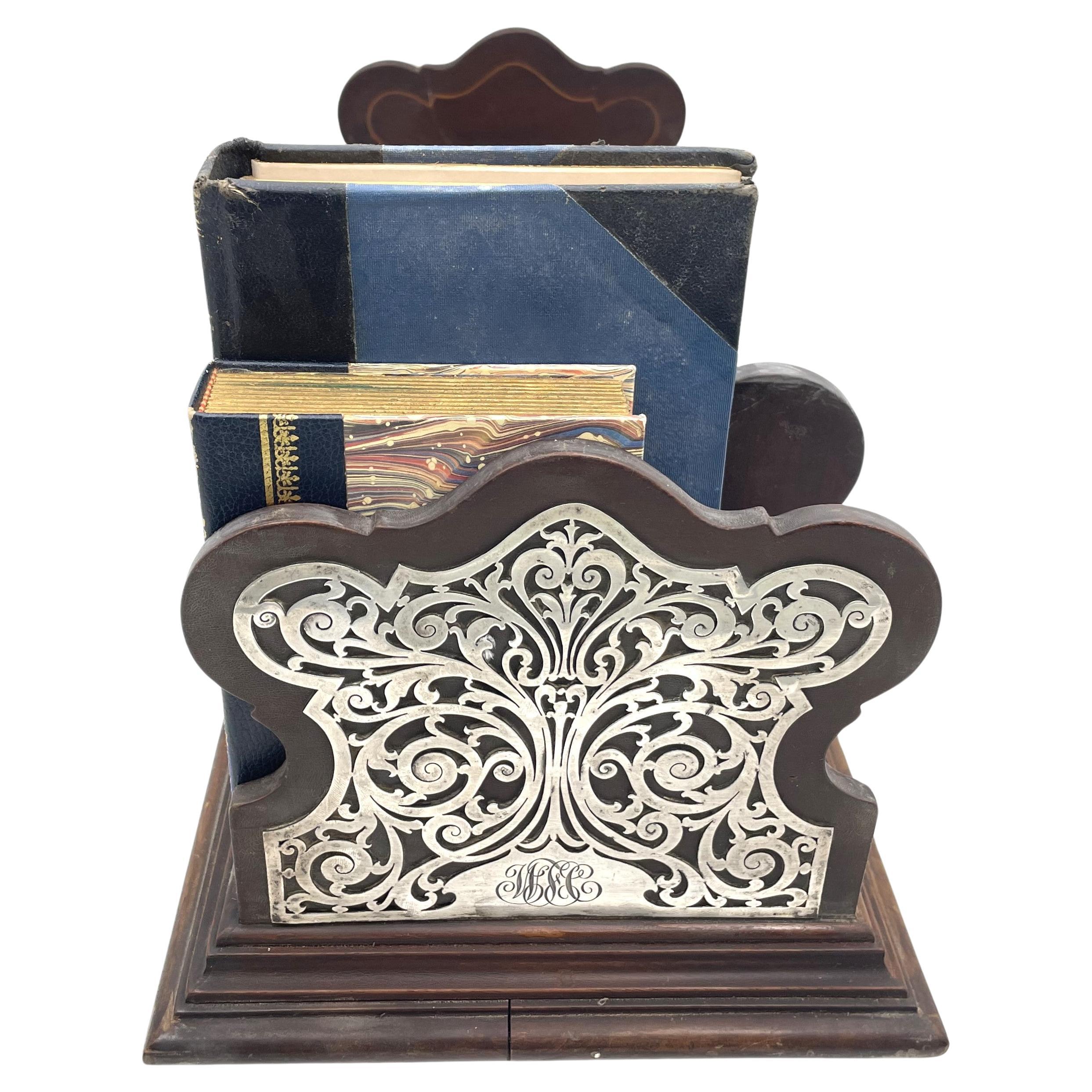 Black, Starr & Frost Rare Sterling Silver & Wood Book Holder Shelf For Sale