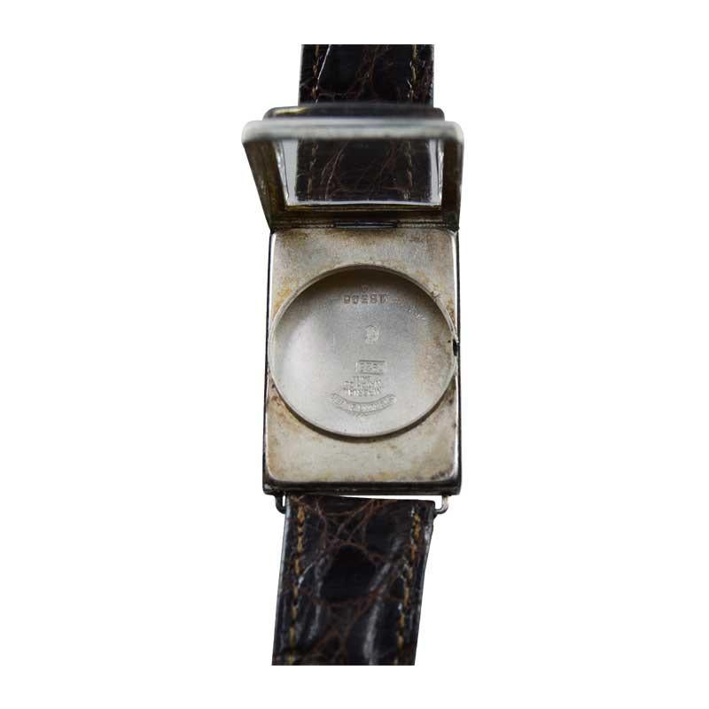 Black Starr & Frost Silver Art Deco Oversized Watch, circa 1920s Handmade 4
