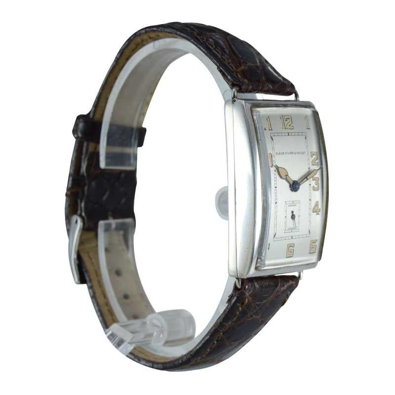 Black Starr & Frost Silver Art Deco Oversized Watch, circa 1920s Handmade In Excellent Condition In Long Beach, CA
