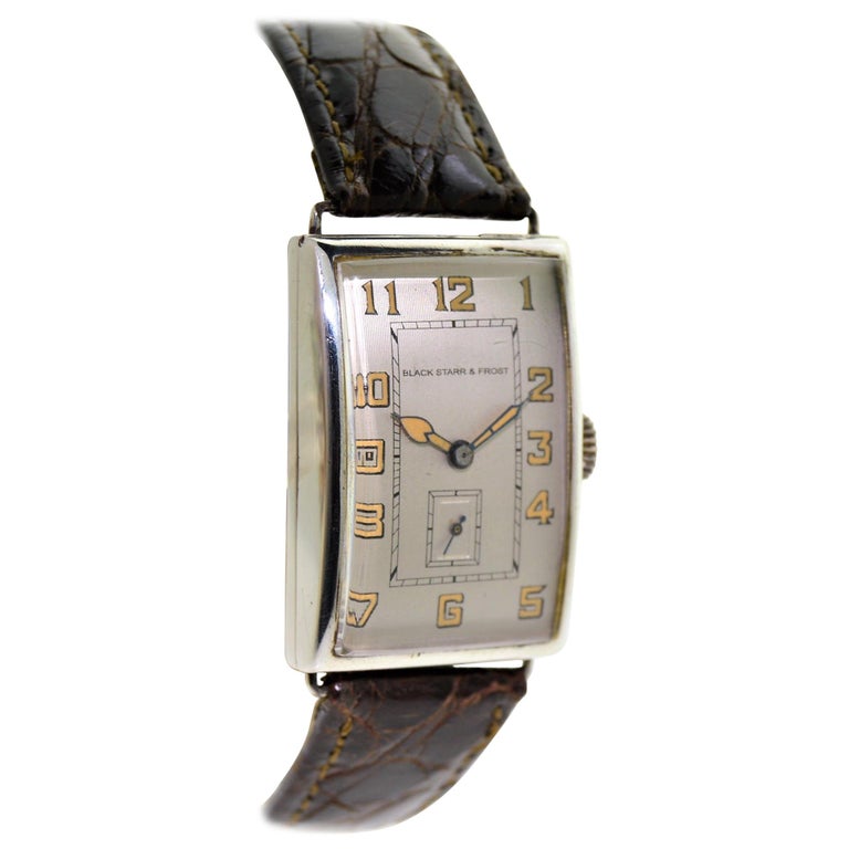 Black Starr & Frost Silver Art Deco Oversized Watch, circa 1920s Handmade In Excellent Condition For Sale In Long Beach, CA