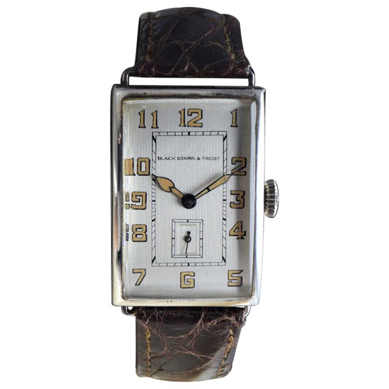 Black Starr & Frost Silver Art Deco Oversized Watch, circa 1920s Handmade For Sale
