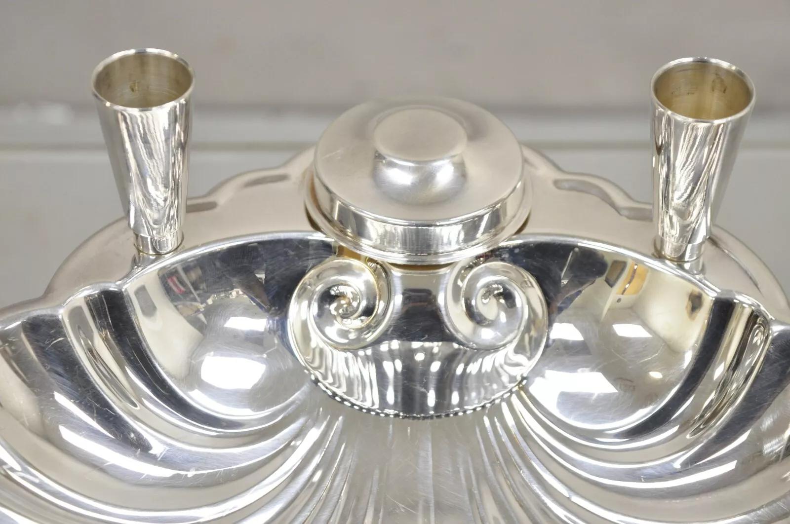 Victorian Black Starr & Frost Silver Plated Clam Shell Seafood Cocktail Serving Platter For Sale