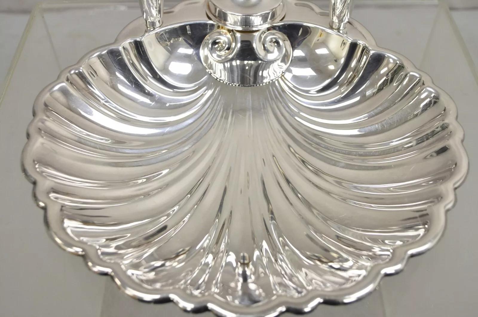Unknown Black Starr & Frost Silver Plated Clam Shell Seafood Cocktail Serving Platter For Sale