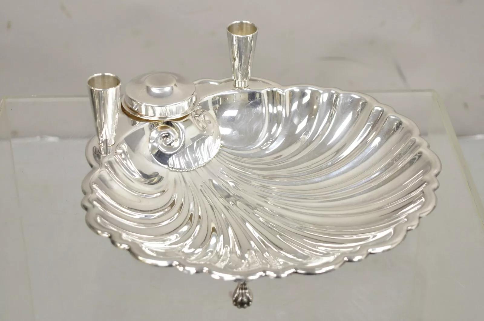 Black Starr & Frost Silver Plated Clam Shell Seafood Cocktail Serving Platter For Sale 3