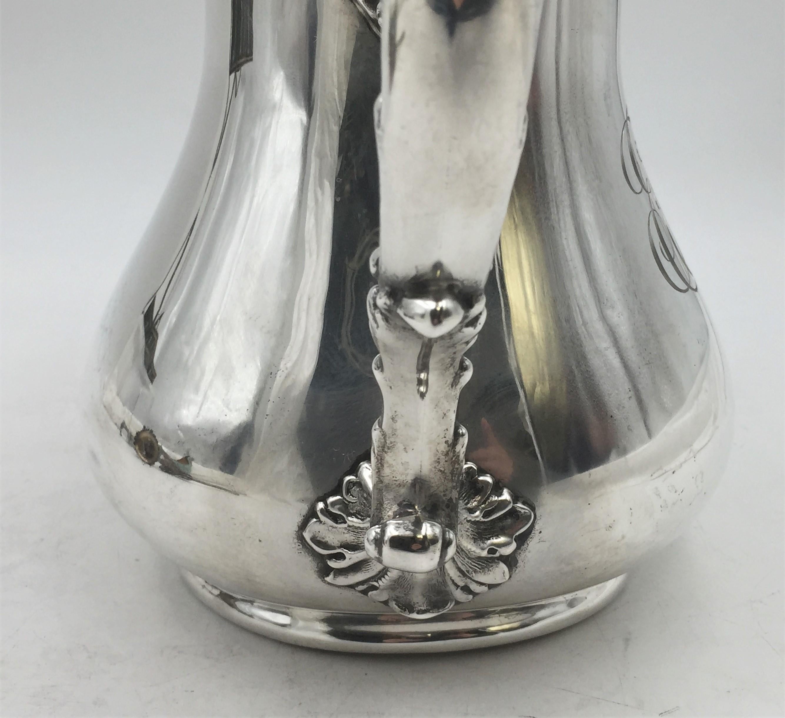 American Black, Starr & Frost Sterling Silver Pitcher Jug in Art Nouveau Style For Sale