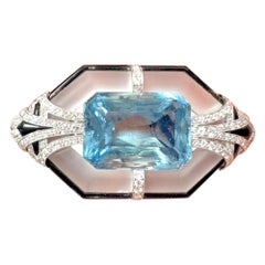 Black Starr & Frost Vintage Brooch set with Emerald Aquamarine Approx 48 carat