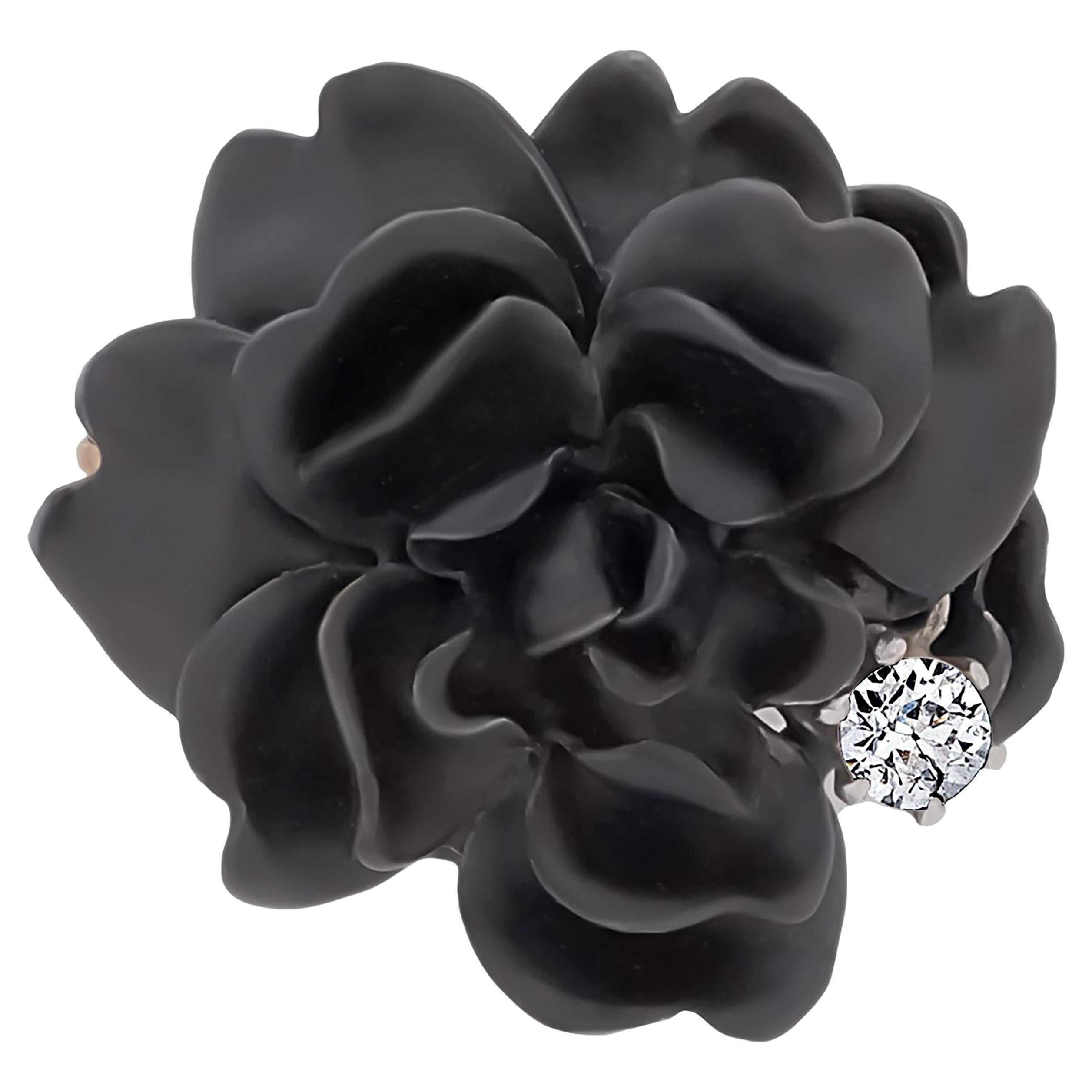 Broche Black Starr & Frost Or jaune Émail noir Diamant 0.20 Carat 1.3 Inch