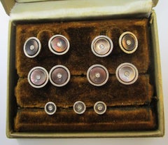 Black, Starr & Gorham Platinum Gold Mother of Pearl Diamond 9 Pc White Tie Set