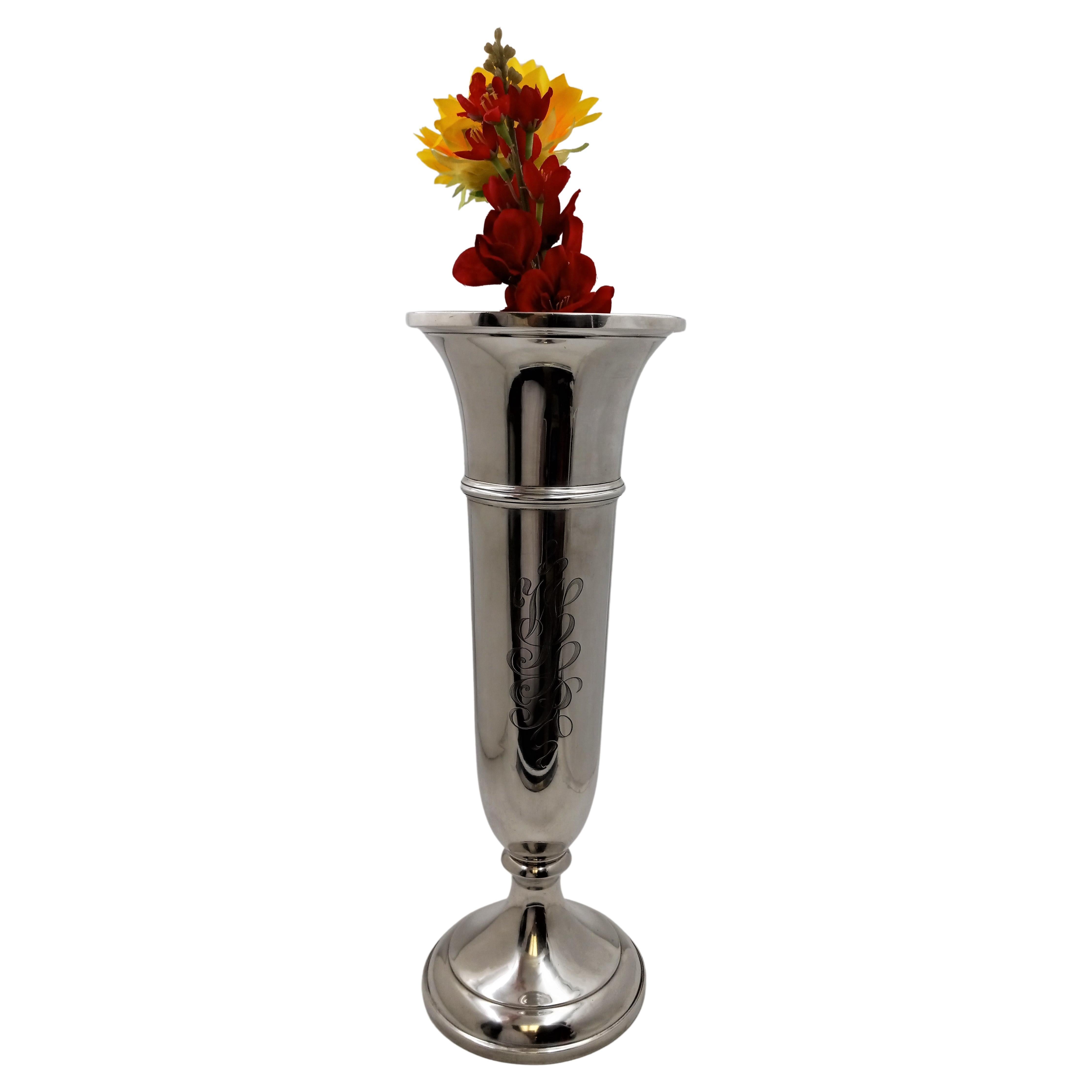 Black, Starr & Gorham Sterling Silver Trumpet Palace Size Vase in Art Deco Style For Sale