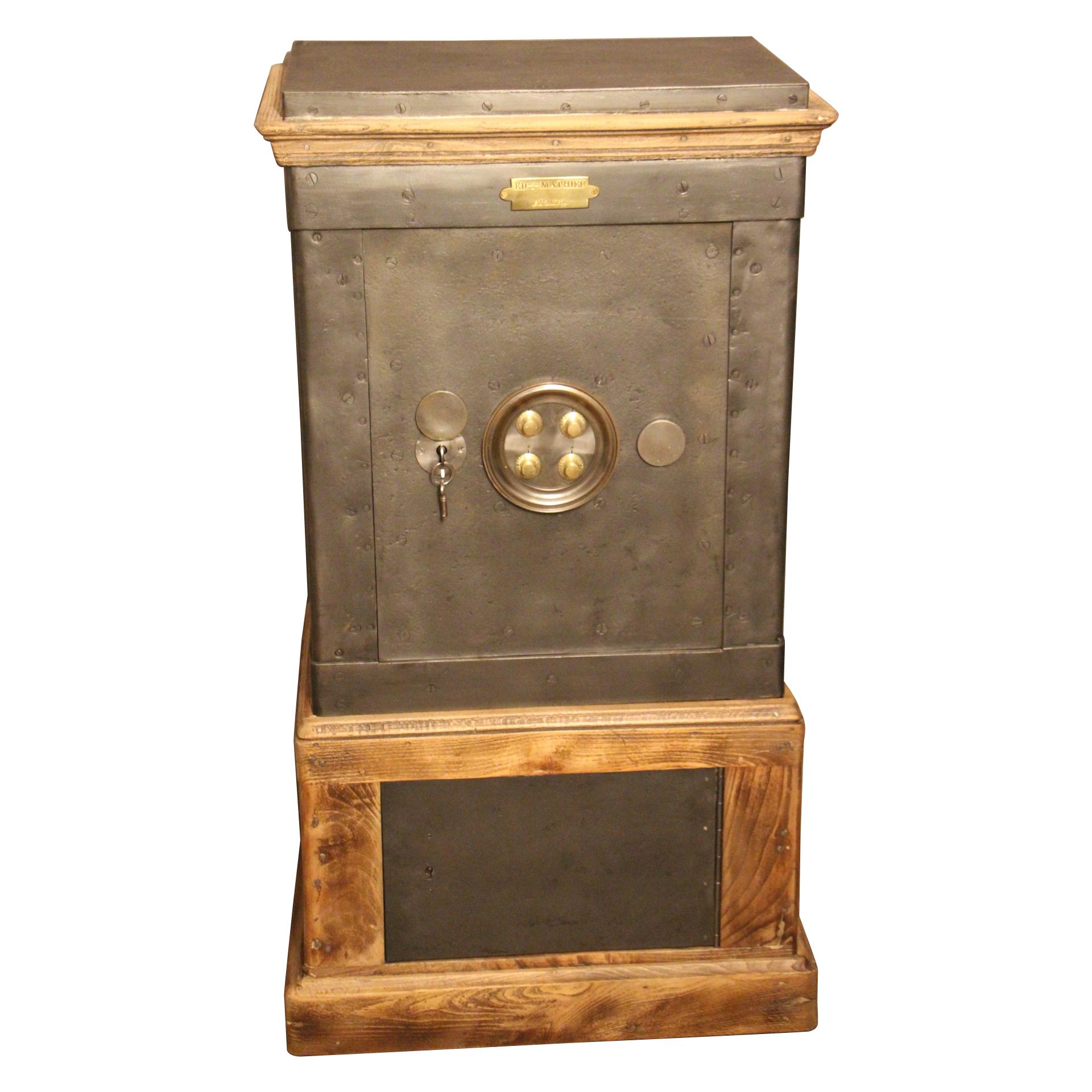 Black Steel and Wood French Antique Safe, Black Drink Cabinet, Cocktail Cabinet