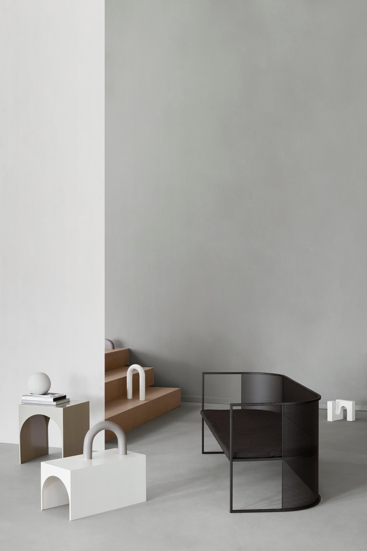 Modern Black Steel Bahaus Lounge Bench by Kristina Dam Studio