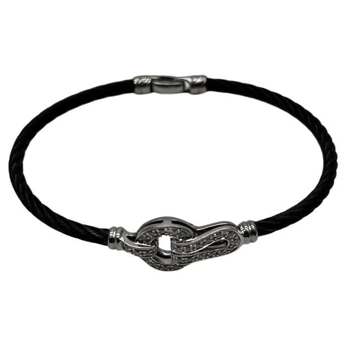 Black Steel Cable Row 18 Karat White Gold Diamonds Filigree Statement Bracelet For Sale