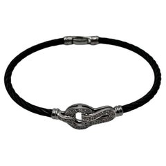 Black Steel Cable Row 18 Karat White Gold Diamonds Filigree Statement Bracelet