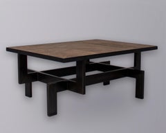Black Steel Geometric Shape Coffee Table Base with Natural Oak Top