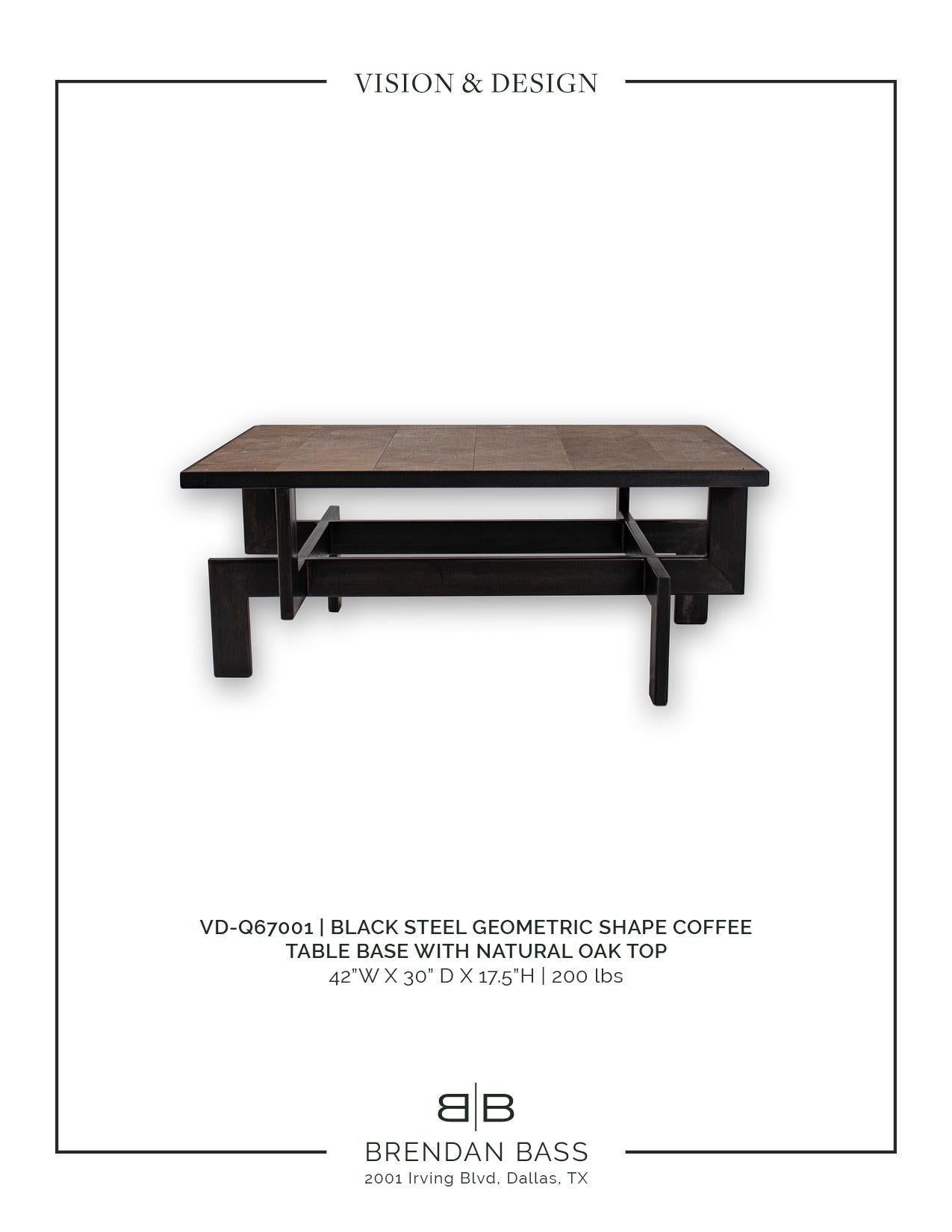 Acier Base de table basse de forme géométrique en acier noir avec plateau en chêne naturel en vente