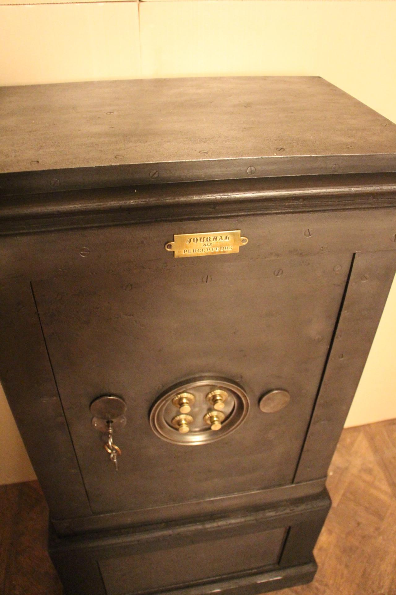 French Black Steel, Iron and Wood Safe with All Keys and Working Combination